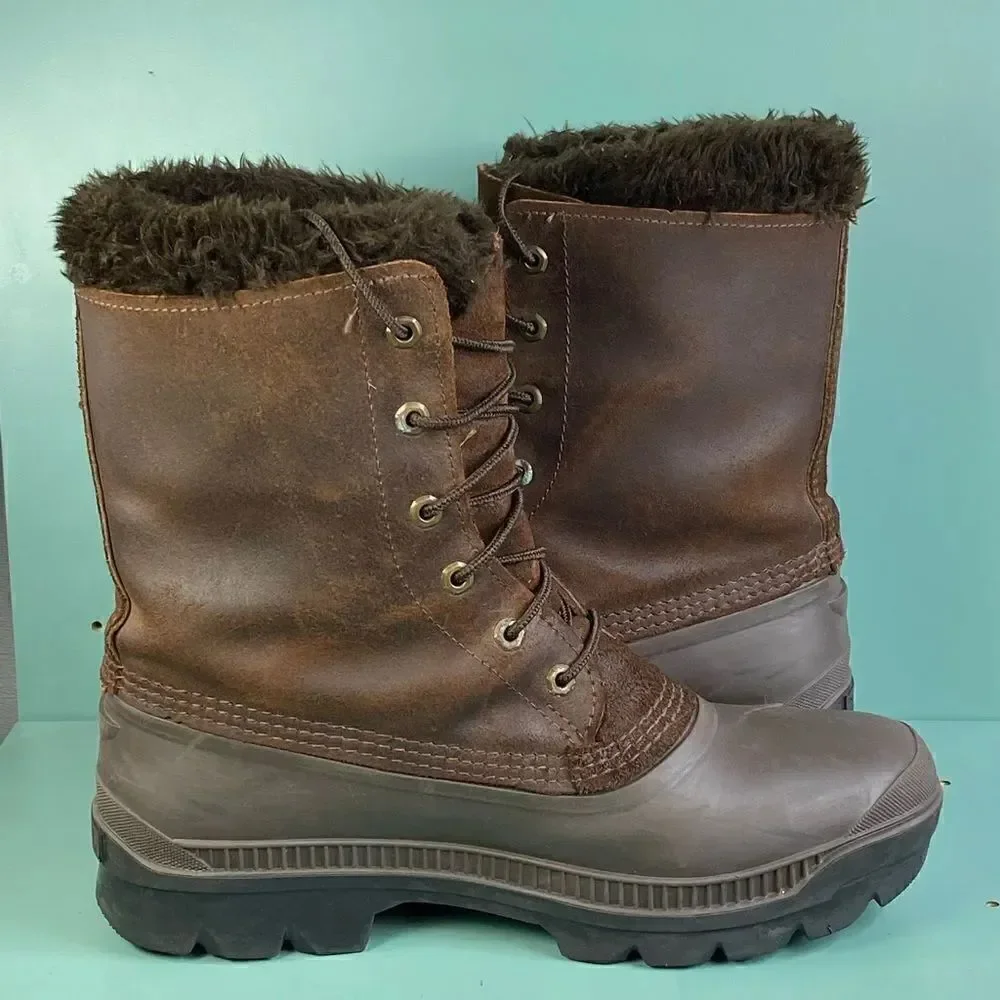Sorel VTG Kaufman Manitou Boots shoes Brown Rubber Leather Size 10 Mens